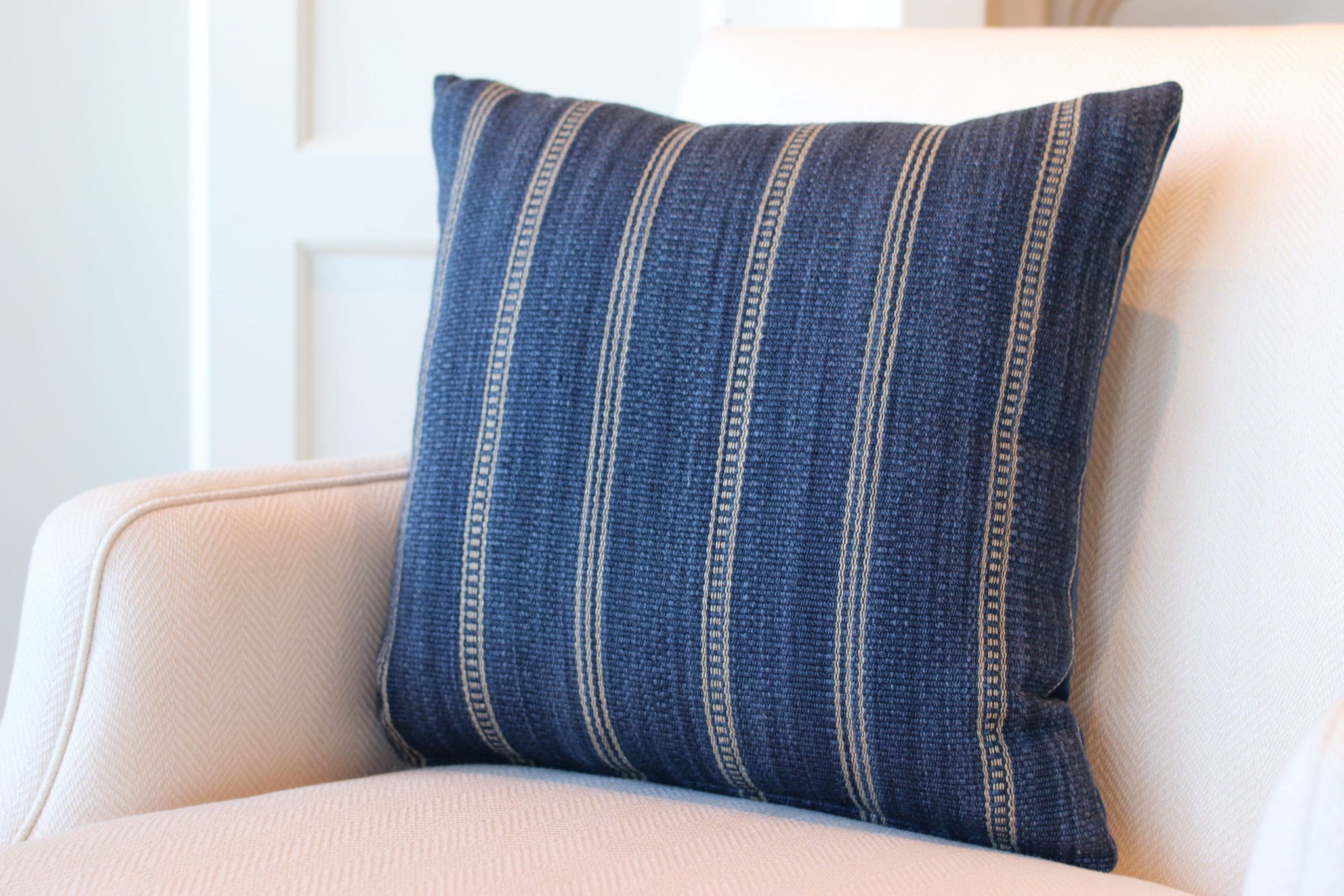 Tan On Blue Stripe 20" Square